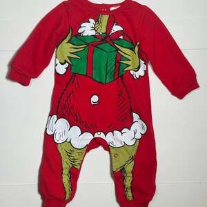 The Grinch Baby Long Sleeve Coverall Christmas Pajamas with Snaps Size 6-9M